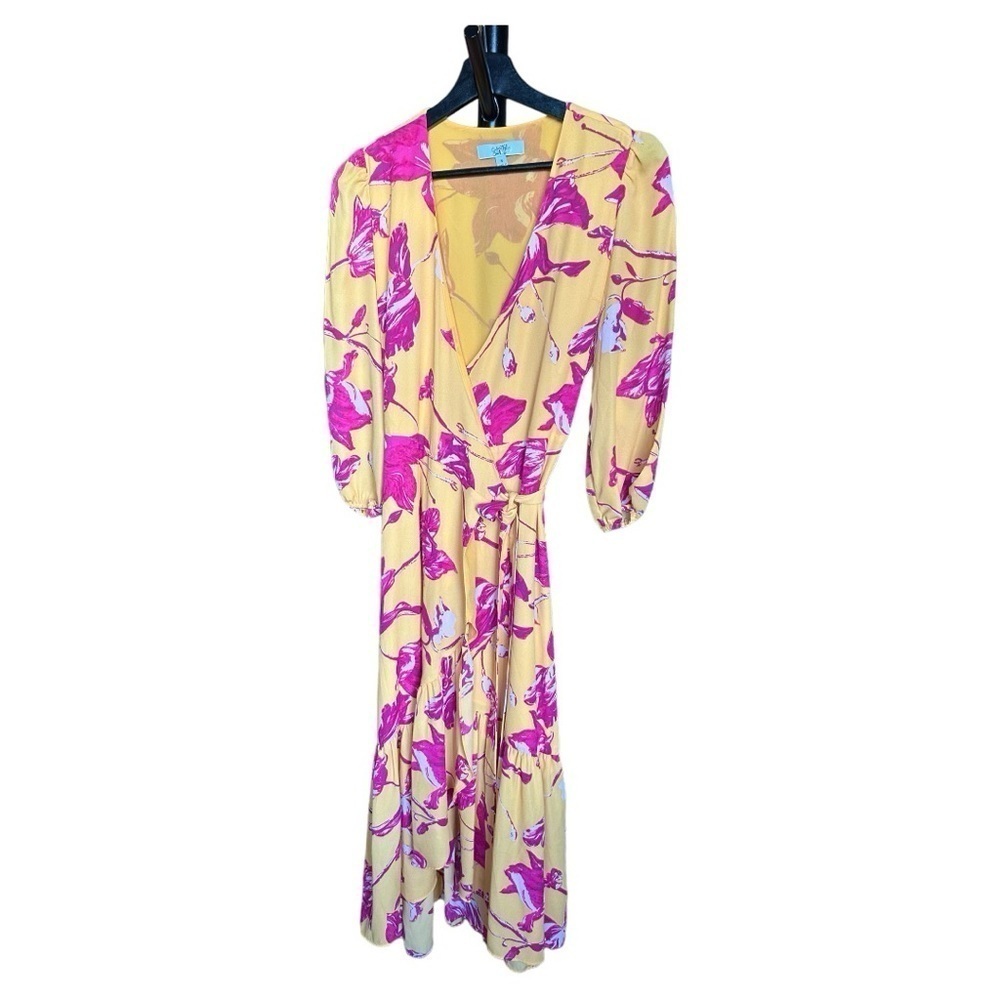 COLOR ME COURTNEY Eleanor Wrap Dress M Orange Pink Floral Maxi dress - Picture 2 of 8